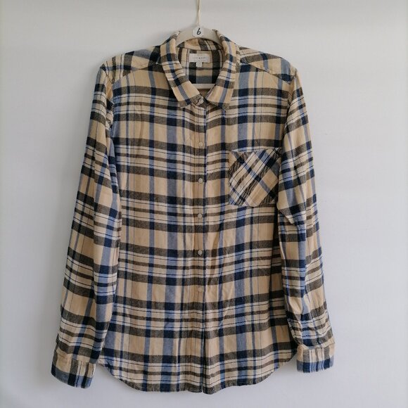 Lucky Brand Mens Beige Front Side Pocket Plaid Print Button Up Shirt Size Large - Picture 1 of 8